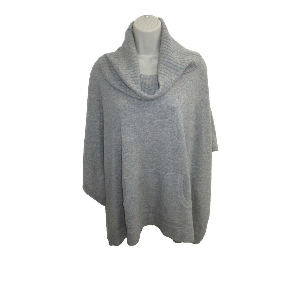 $179 NWT 100% Cashmere Gray Cowl Neck Poncho Pouch Pocket NWT plus size